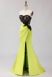 Strapless Black Green Mermaid Sequin Prom Dress