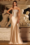 Sparkly Champagne Satin Mermaid Beaded Prom Dress