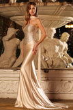 Sparkly Champagne Satin Mermaid Beaded Prom Dress