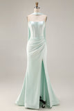 Light Green Strapless Corset Mermaid Prom Dress