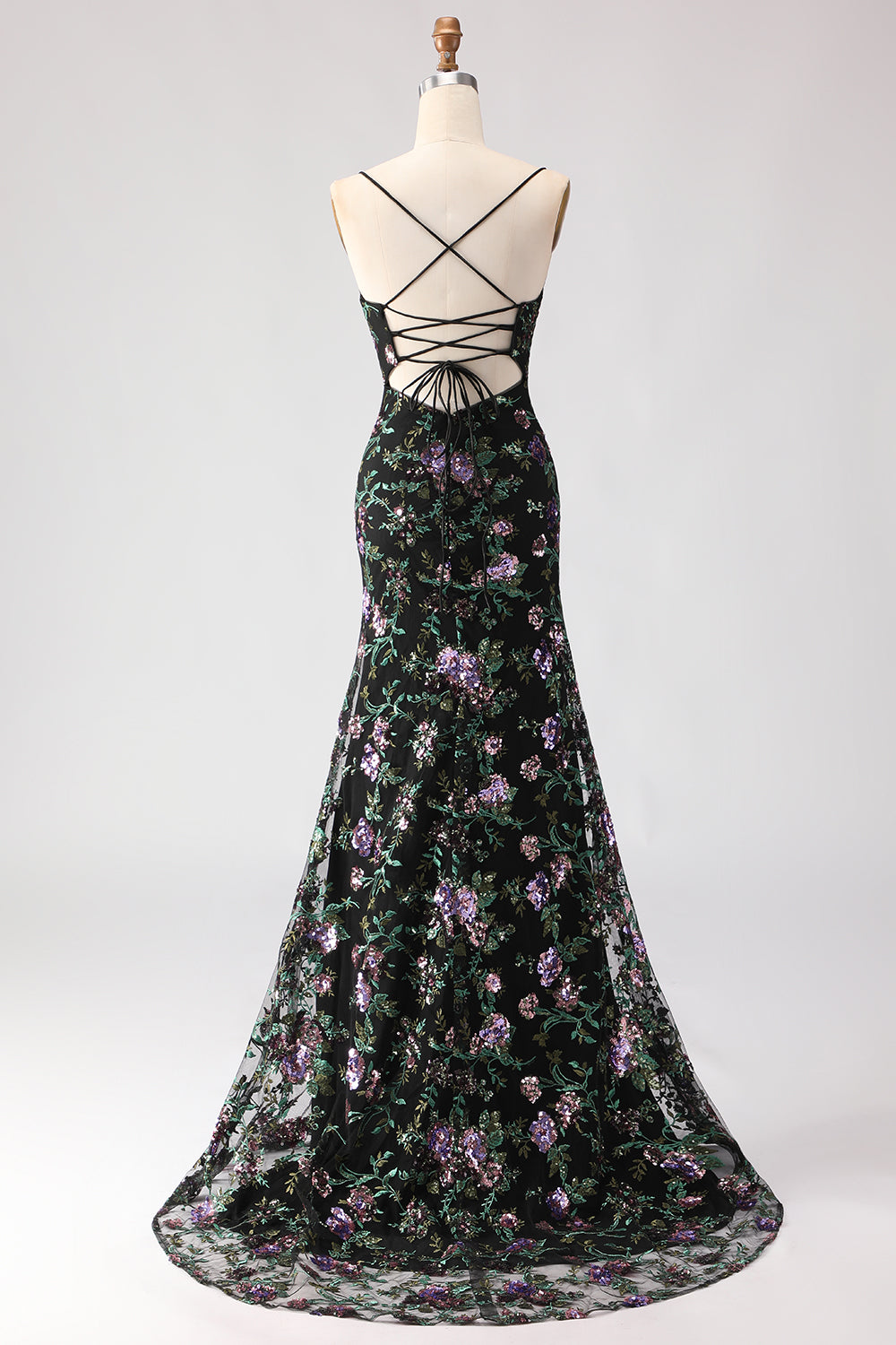 Berylove Women Black Purple Flower Prom Dress With Slit Mermaid Sequin Embroidered Maxi Party Dress With Lace Up Back Berylove Women Black Purple Flower Prom Dress With Slit Mermaid Sequin Embroidered Maxi Party Dress With Lace Up Back