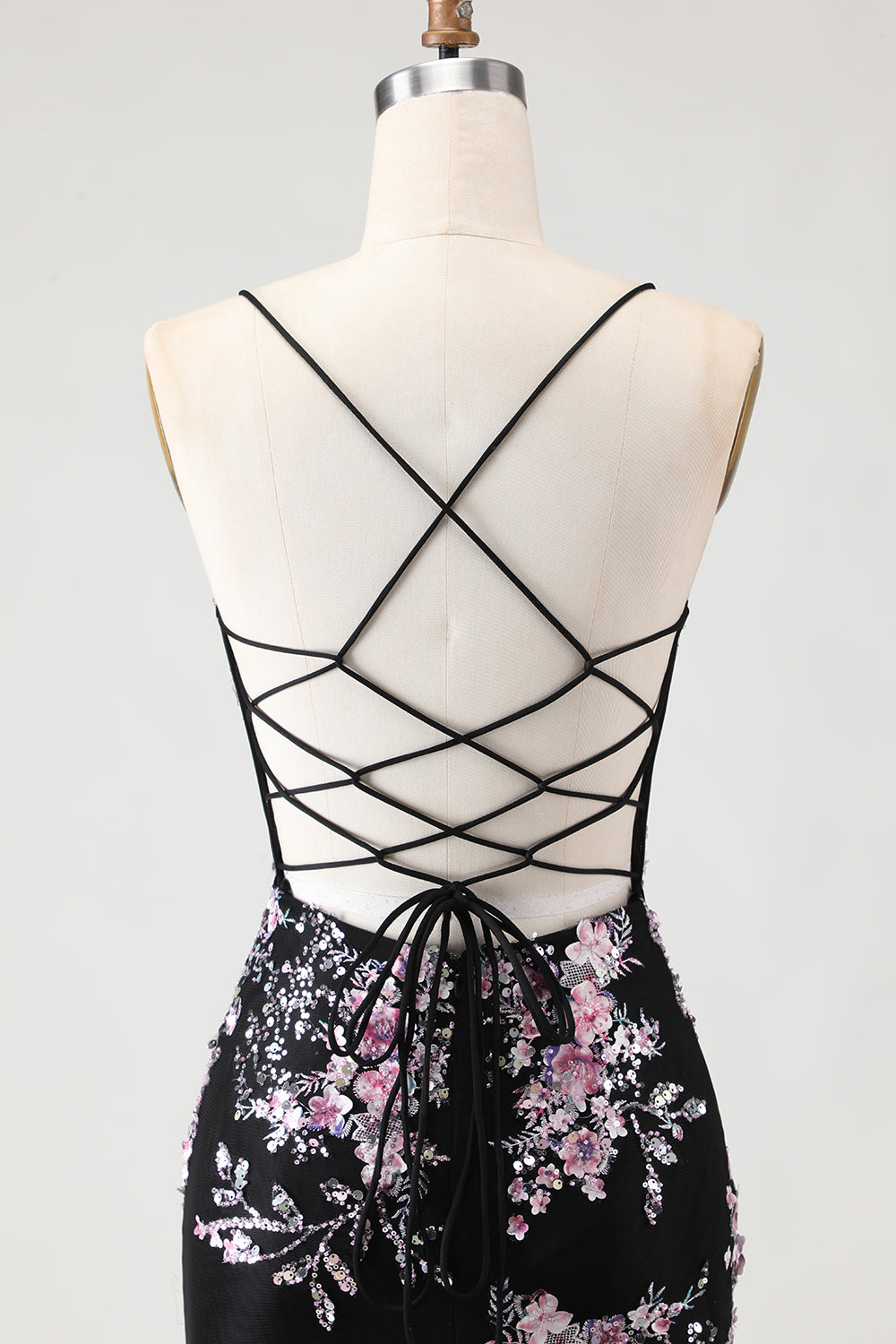 black prom dress with pink flowers Strapless Floral Long Black Prom Dress