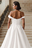 White A-Line Off The Shoulder Wedding Dress With Slit