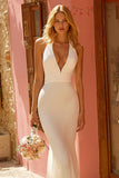 Ivory Mermaid Halter Maxi Wedding Dress
