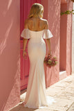 Ivory Off The Shoulder Mermaid Maxi Wedding Dress With Slit