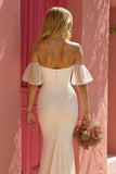 Ivory Off The Shoulder Mermaid Maxi Wedding Dress With Slit