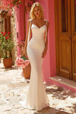 Ivory Spaghetti Straps Mermaid Floor Length Wedding Dress