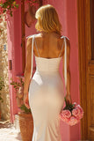 Ivory Spaghetti Straps Mermaid Floor Length Wedding Dress