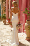 Mermaid Ivory Spaghetti Straps Maxi Wedding Dress