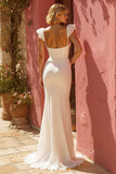 Ivory Mermaid V-Neck Maxi Wedding Dress With Slit