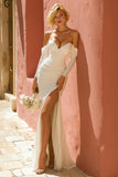 Off The Shoulder Ivory Mermaid Maxi Wedding Dress With Slit