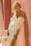 Off The Shoulder Ivory Mermaid Maxi Wedding Dress With Slit