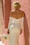 Off The Shoulder Ivory Mermaid Maxi Wedding Dress With Slit