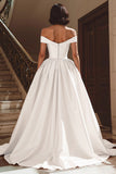 White Off The Shoulder A Line Bridal Gown Dress With Slit