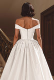 White Off The Shoulder A Line Bridal Gown Dress With Slit