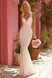 White Mermaid Ruched Maxi Wedding Dress