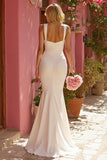 White Mermaid Ruched Maxi Wedding Dress