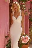 White Mermaid Ruched Maxi Wedding Dress