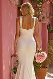White Mermaid Ruched Maxi Wedding Dress