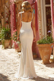 Ivory Spaghetti Straps Mermaid Appliqued Maxi Wedding Dress
