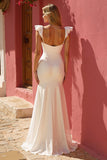 White Mermaid Ruffle Sleeve Maxi Wedding Dress With Slit