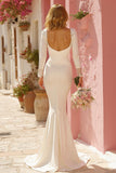 White Mermaid Sweep Train Long Sleeve Wedding Dress With Appliques