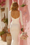 White Mermaid Sweep Train Long Sleeve Wedding Dress With Appliques