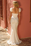 Mermaid V-Neck Ivory Floor Length Wedding Dress With Slit