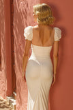 Mermaid V-Neck Ivory Floor Length Wedding Dress With Slit
