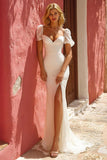 White Sweetheart Mermaid Maxi Wedding Dress With Slit