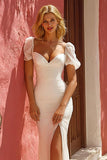 White Sweetheart Mermaid Maxi Wedding Dress With Slit
