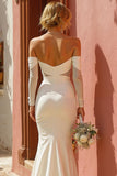 Off The Shoulder White Long Sleeve Mermaid Wedding Dress With Slit