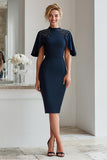Navy Pencil Midi Mother Of The Bride Dress With Beading