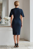 Navy Pencil Midi Mother Of The Bride Dress With Beading