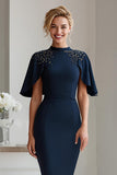 Navy Pencil Midi Mother Of The Bride Dress With Beading