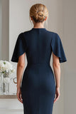 Navy Pencil Midi Mother Of The Bride Dress With Beading