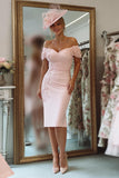 Blush Pink Off The Shoulder Midi Mother Of The Bride Dress With Appliques