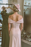 Off The Shoulder Blush Pink Sheath Mother Of The Bride Dress