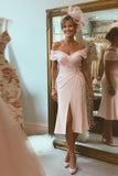 Blush Pink Off The Shoulder Midi Mother Of The Bride Dress With Slit