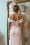Blush Pink Off The Shoulder Midi Mother Of The Bride Dress With Slit