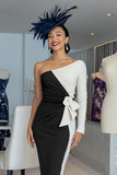 Black and White Sheath One Shoulder Midi Mother Of The Bride Dress