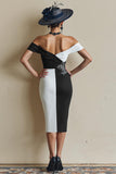 Off The Shoulder Bodycon Black and White Mother Of The Bride Dress With Slit