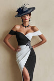 Off The Shoulder Bodycon Black and White Mother Of The Bride Dress With Slit