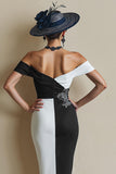 Off The Shoulder Bodycon Black and White Mother Of The Bride Dress With Slit