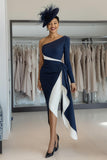 One Shoulder White Navy Bodycon Mother Of The Bride Dress With Sash