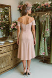 Dusty Rose Off The Shoulder Sheath Midi Mother Of The Bride Dress