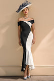 Black and White Mermaid Off The Shoulder Mother Of The Bride Dress