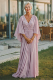 Dusty Rose A-Line V-Neck Chiffon Ruched Mother Of The Bride Dress