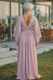 Dusty Rose A-Line V-Neck Chiffon Ruched Mother Of The Bride Dress