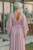 Dusty Rose A-Line V-Neck Chiffon Ruched Mother Of The Bride Dress
